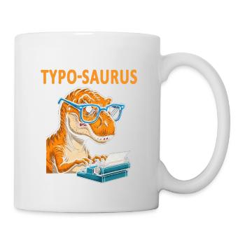 Typo-Saurus avec lunettes et machine à écrire - Mug blanc - blanc - Droite