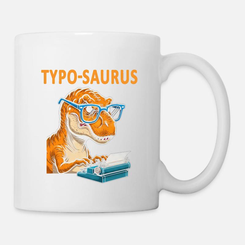 Typo-Saurus with glasses and typewriter - Mug - white