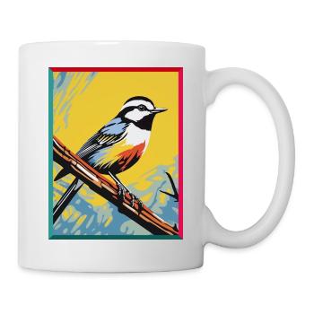 Colorful bird illustration on branch pop art style - Mug - white - Right