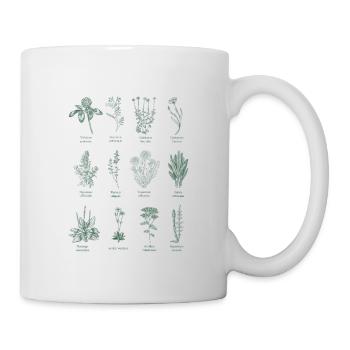 Botanische Wildkräuter Illustration -Waldgrün  - Tasse - Weiß - Rechts