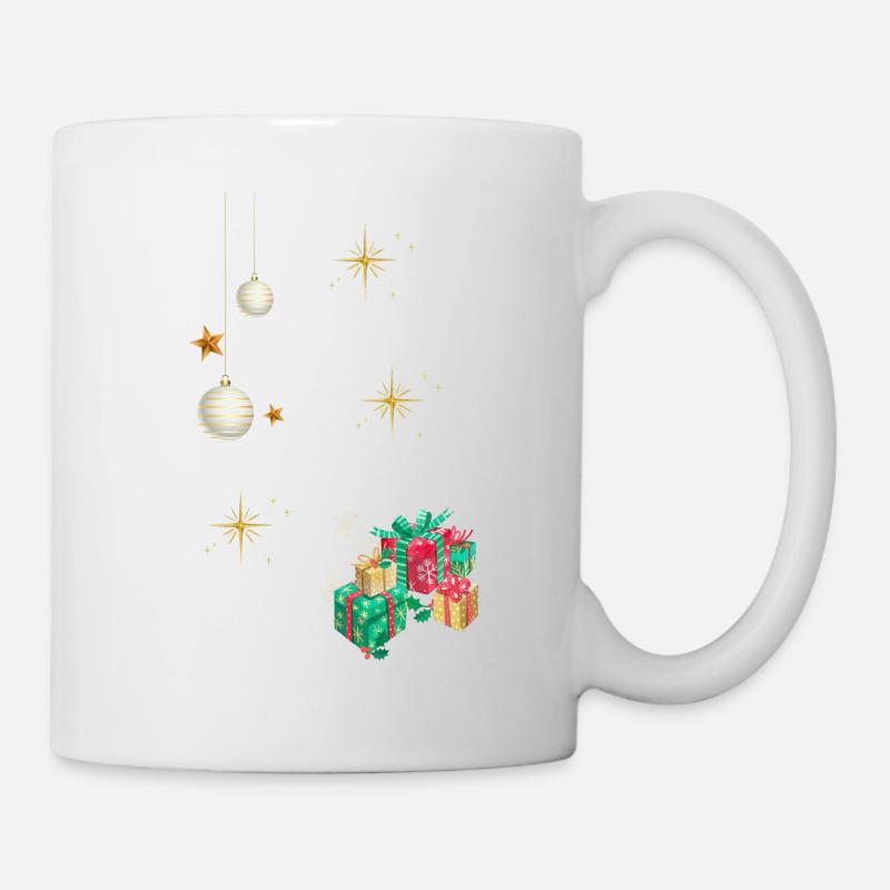 Boules de célébration dorées et cadeaux - Mug blanc - blanc