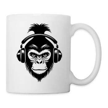 Entspannter Affe Wireless Kopfhörer Café Shirt - Tasse - Weiß - Rechts