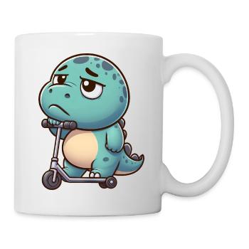 Cute Dino Trex Scooter Cartoon Boredom - Mug - white - Right