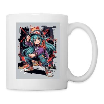 Teal Hair Anime Street Style Girl - Mug - white - Right