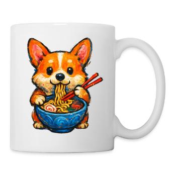 Corgi mange des nouilles ramen - Mug blanc - blanc - Droite