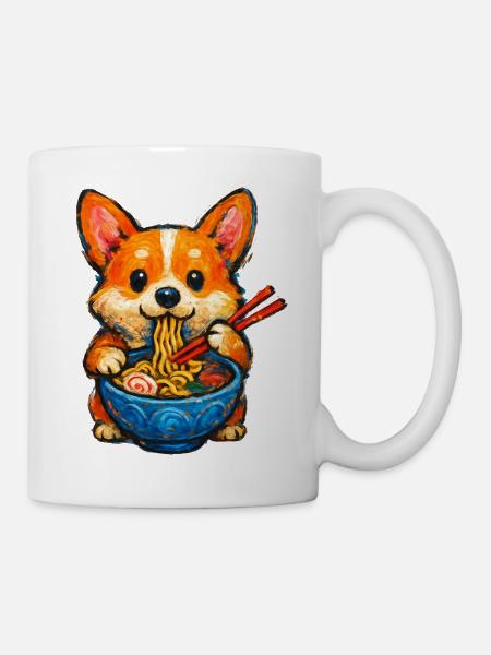 Corgi Isst Ramen-Nudeln - Tasse - Weiß