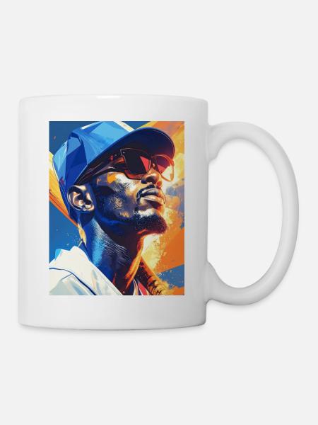 Geometrisches Neon-Porträt Baseballspieler - Tasse - Weiß