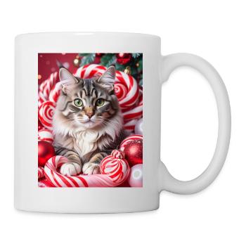 Chat de Noël entre des couronnes de bonbons - Mug blanc - blanc - Droite