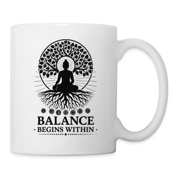 Meditation Design with Saying Balance begins within - Mug - white - Right