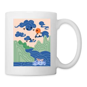 Korean Art Design with Cranes & Origami Boat - Mug - white - Right