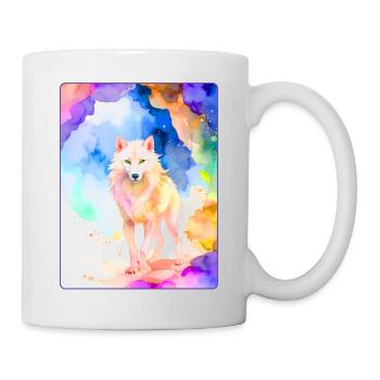 Loup blanc devant une grotte colorée - Mug blanc - blanc - Droite