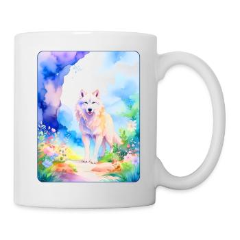 Loup blanc entouré de fleurs - Mug blanc - blanc - Droite