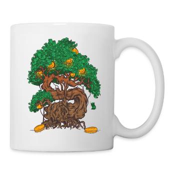 Bonsaï d’arbre à argent avec des feuilles d’argent et une pièce d’or - Mug blanc - blanc - Droite