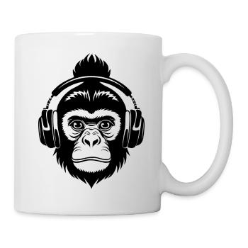 Affenkopf Plattenspieler Vinyl Fan Klub Shirt - Tasse - Weiß - Rechts