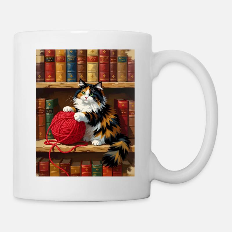Cat Shine : chatons avec de la laine rouge sur l’étagère - Mug blanc - blanc