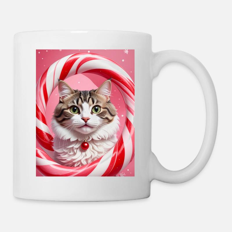 Christmas Cat in Candy Ring Design - Mug - white