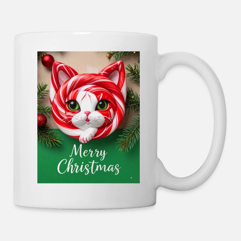 Weihnachtskatze Zuckerstange Look - Tasse - Weiß