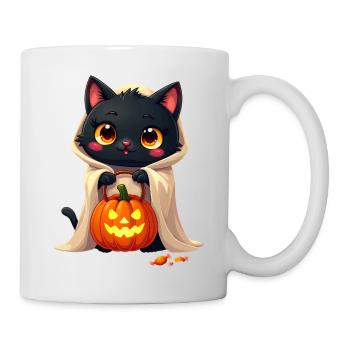 Halloween Katze mit Halloween Kürbis - Tasse - Weiß - Rechts