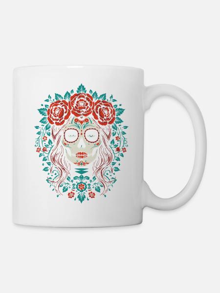Zuckerschädel Blumenkrone - Tasse - Weiß