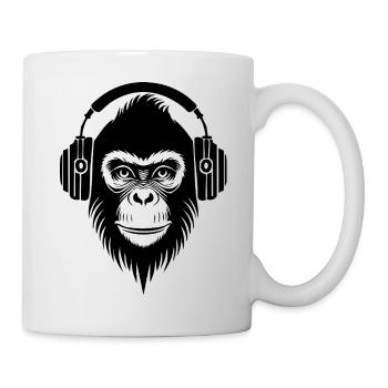 Singe de dessin animé confiant avec casque Chemise - Mug blanc - blanc - Droite