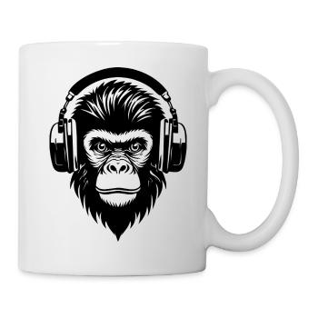 Comic-Affe mit Strähnen und Kopfhörern Shirt - Tasse - Weiß - Rechts