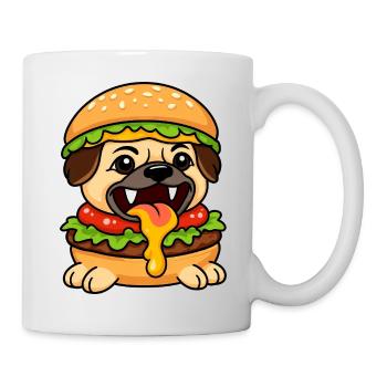 Lustiger Mops mit Burger Cheeseburger Fast Food - Tasse - Weiß - Rechts