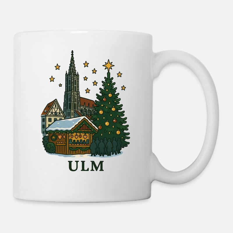 Ulmer Münster mit Weihnachtsmarkt - Tasse - Weiß