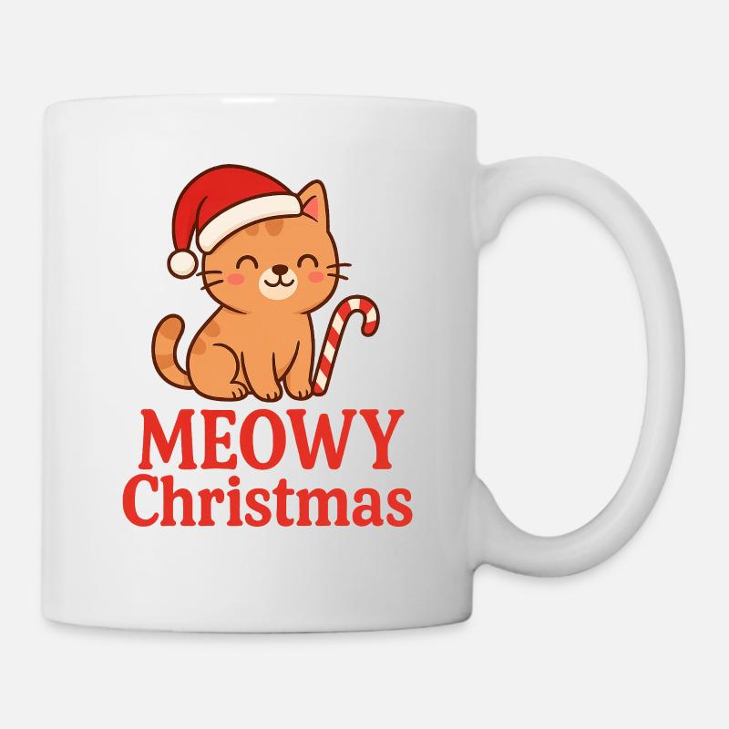 Meowy Christmas Funny Cat Christmas Design - Mug - white
