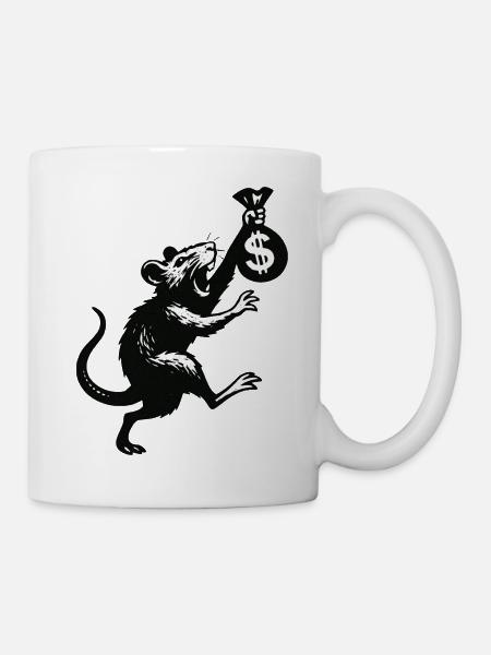 Ratte mit Geldsack im Banksy-Style - Tasse - Weiß