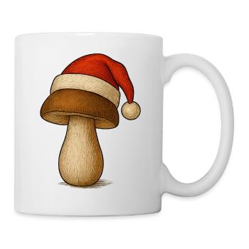 Steinpilz mit Weihnachtsmütze - Pilze sammeln - Tasse - Weiß - Rechts
