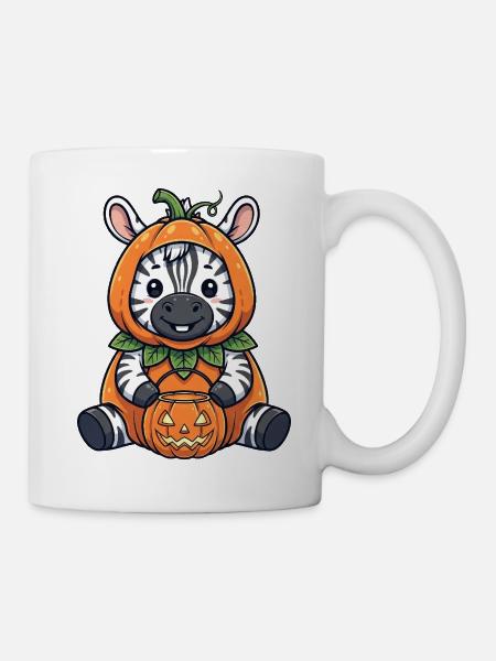 Süßes Halloween Zebra mit Hut und Kürbis Laterne - Tasse - Weiß