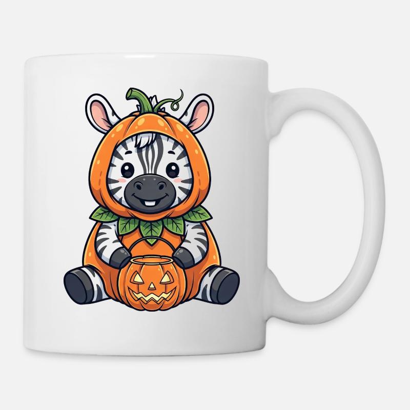 Süßes Halloween Zebra mit Hut und Kürbis Laterne - Tasse - Weiß