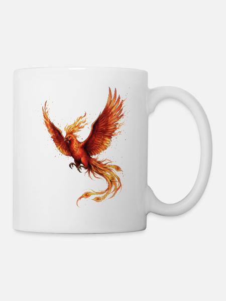Feuervogel Phönix mit Feuerflügeln - Tasse - Weiß