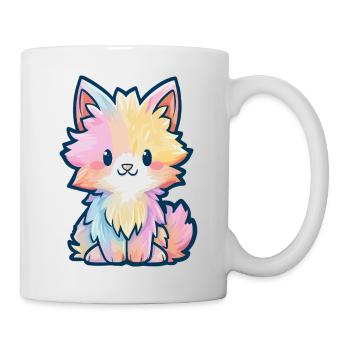 Pastellfarbenes Regenbogen-Flaum-Kätzchen - Tasse - Weiß - Rechts