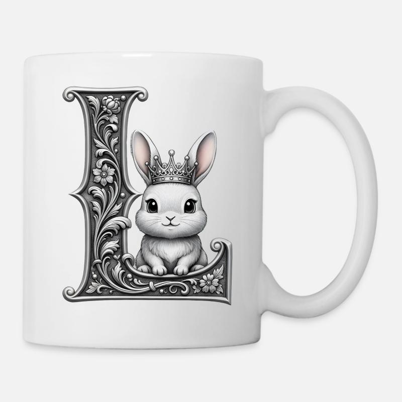 The Letter L adorned crowned rabbit - Mug - white