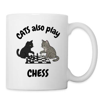 Katze spielt auch Schach - Tasse - Weiß - Rechts