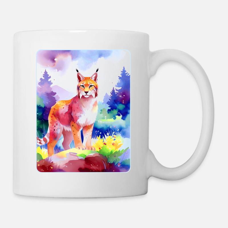 Luchs im Bergwald (Aquarell) - Tasse - Weiß