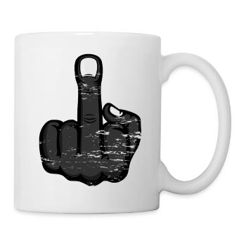 Mittelfinger Stinkefinger Design Schwarz used - Tasse - Weiß - Rechts