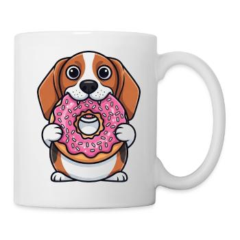 Süßer Beagle Hund mit Donut Cartoon Nachtisch - Tasse - Weiß - Rechts