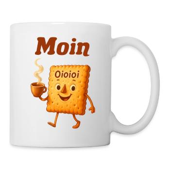 Moin Keks Cartoon Kaffee Motiv - Tasse - Weiß - Rechts