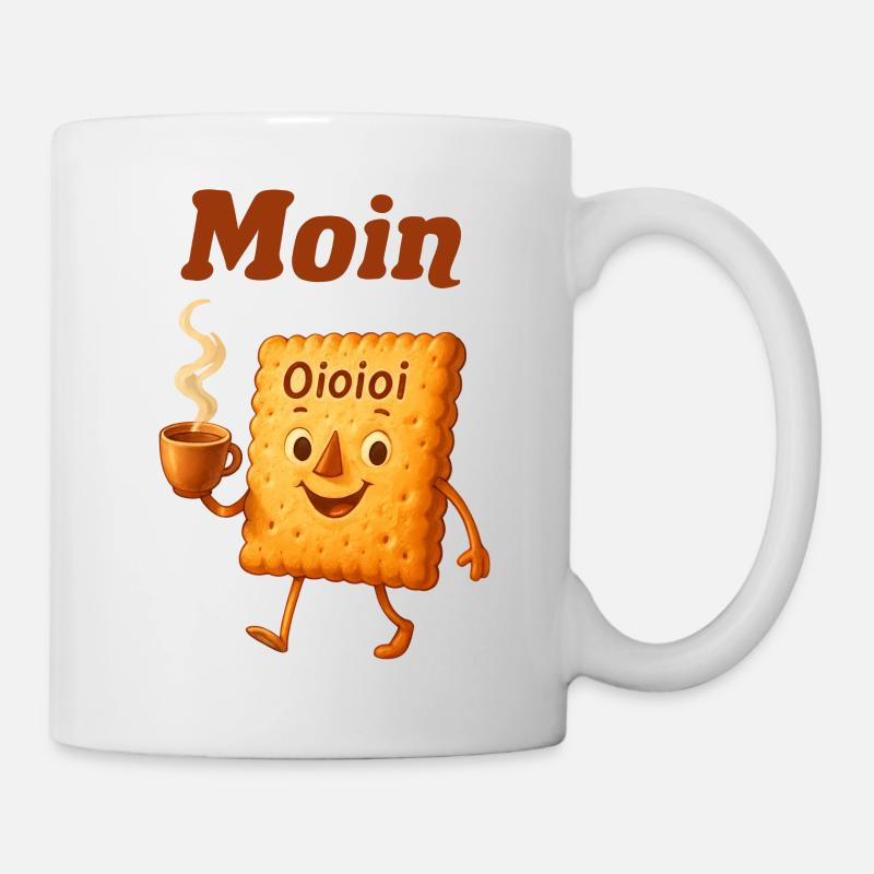 Moin Keks Cartoon Kaffee Motiv - Tasse - Weiß