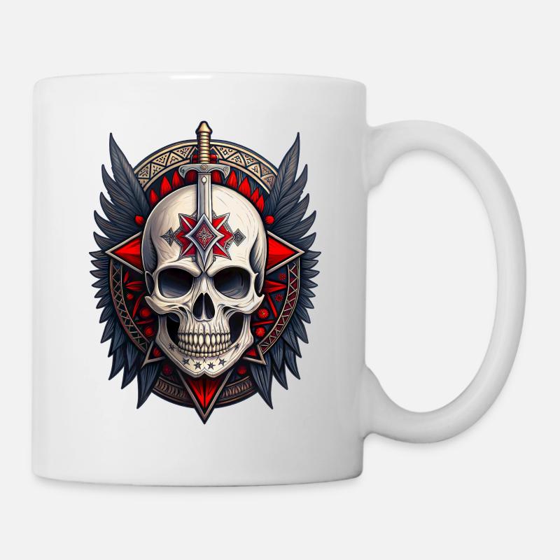 Gothic skull saber wings skull black red - Mug - white
