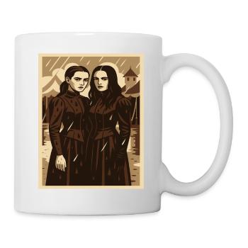Two women in the rain vintage style - Mug - white - Right