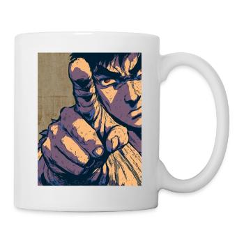 Cartoon Kampfkunst Kämpfer zeigt mit Finger  - Tasse - Weiß - Rechts