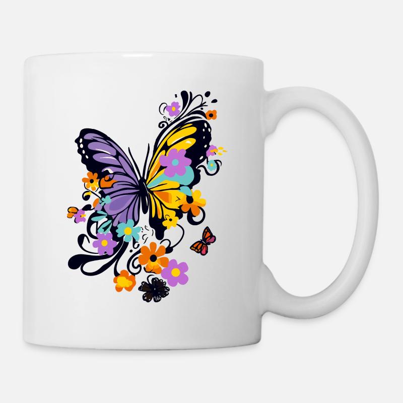 papillon coloré beau art nature - Mug blanc - blanc
