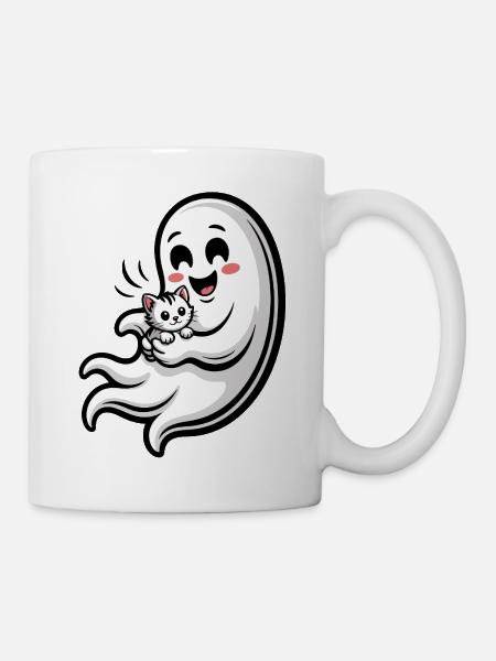 Kuscheliger Geist mit Katze - Tasse - Weiß