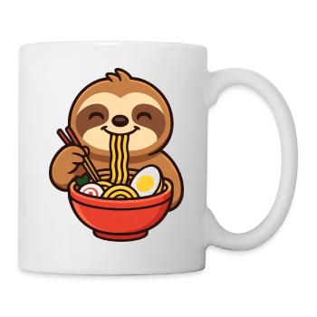 Cute Sloth Cartoon with Noodles Ramen Minimalist - Mug - white - Right