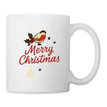 Vintage Vogel Merry Christmas Schrift - Tasse - Weiß - Rechts