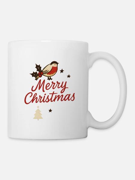 Vintage Vogel Merry Christmas Schrift - Tasse - Weiß