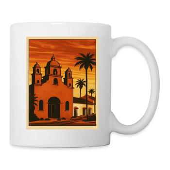 Sunset, church, palm trees and beach - Mug - white - Right